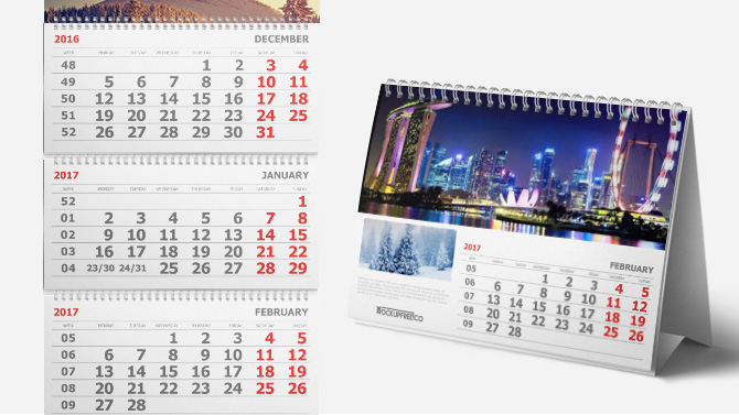 Calendare cu imagini, triptice, de birou.