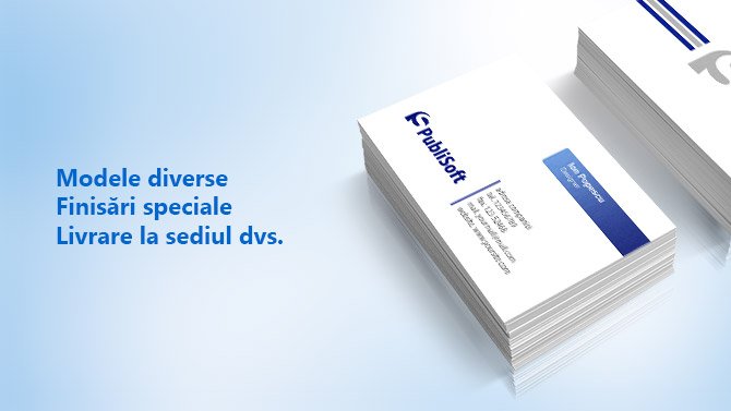 Carti de vizita diverse modele, finisari speciale, livrare la sediu.