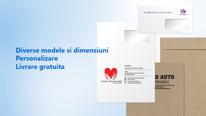 Plicuri personalizate albe, kraft, colorate